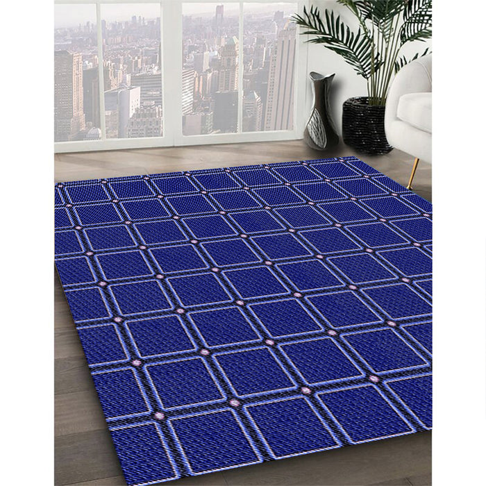 Patterned Earth Blue Rug in Family Room, pat349blu