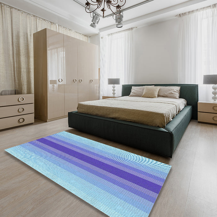Round Machine Washable Transitional Sky Blue Rug in a Office, wshpat3494lblu