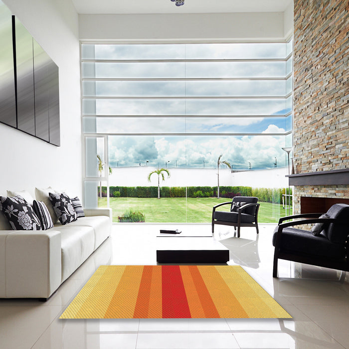 Square Patterned Orange Red Orange Rug in a Living Room, pat3494yw