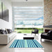 Square Patterned Bright Navy Blue Rug in a Living Room, pat3495lblu