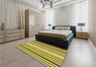 Patterned Dark Yellow Green Rug in a Bedroom, pat3495yw