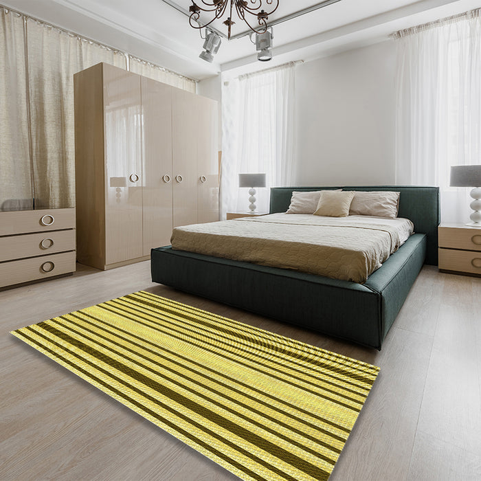 Patterned Dark Yellow Green Rug in a Bedroom, pat3495yw