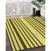 Patterned Dark Yellow Green Rug, pat3495yw