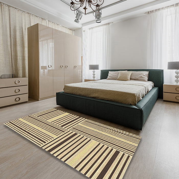 Patterned Brown Gold Rug in a Bedroom, pat3496brn