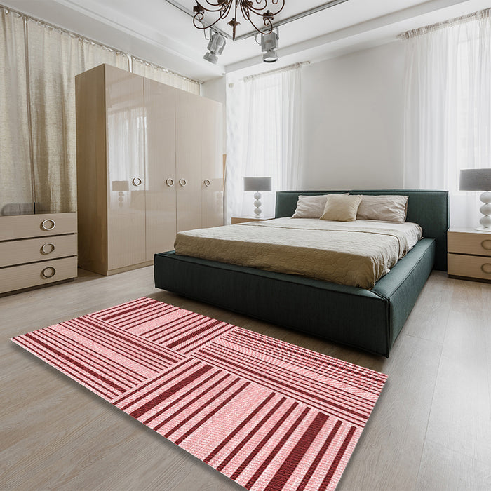 Patterned Red Rug in a Bedroom, pat3496rd