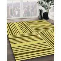 Patterned Dark Yellow Green Rug, pat3496yw