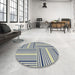 Round Machine Washable Transitional Purple Navy Blue Rug in a Office, wshpat3496