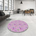 Round Patterned Blush Pink Novelty Rug in a Office, pat3498