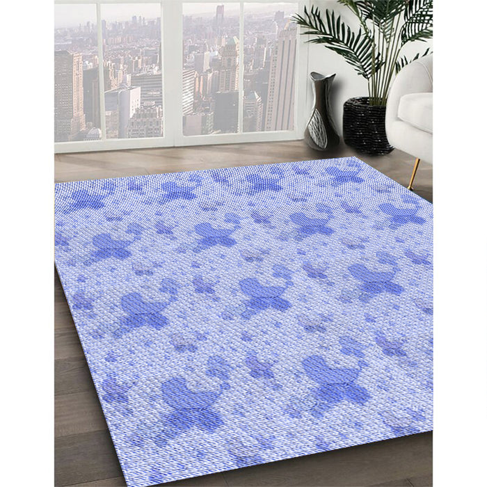 Patterned Sky Blue Rug in Family Room, pat3499blu