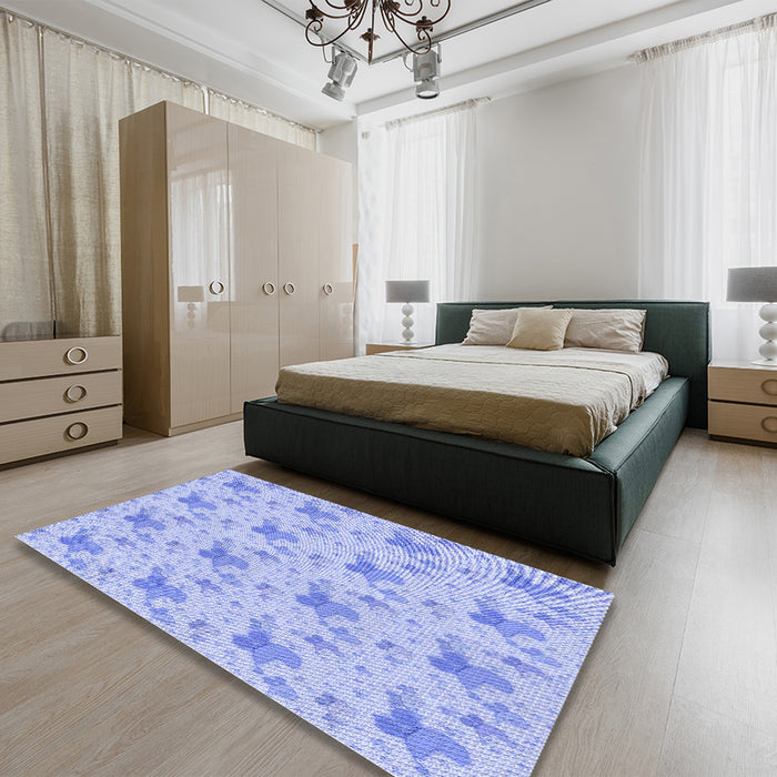 Patterned Sky Blue Rug in a Bedroom, pat3499blu
