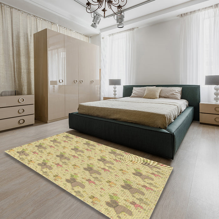 Patterned Peru Brown Rug in a Bedroom, pat3499brn