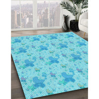 Patterned Bright Turquoise Blue Rug, pat3499lblu