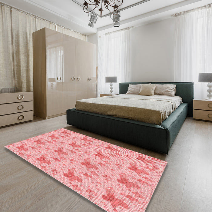 Patterned Pink Rug in a Bedroom, pat3499rd