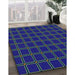 Patterned Steel Blue Novelty Rug in Family Room, pat349