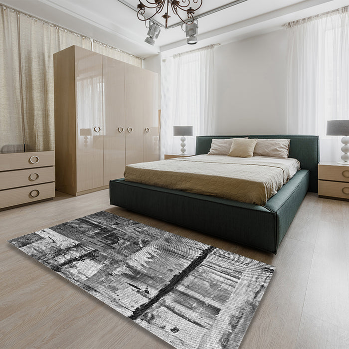 Patterned Cloud Gray Rug in a Bedroom, pat35gry