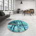 Patterned Turquoise Green Rug in a Kitchen, pat35lblu