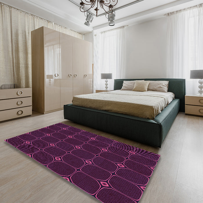 Patterned Dark Magenta Purple Rug in a Bedroom, pat350pur