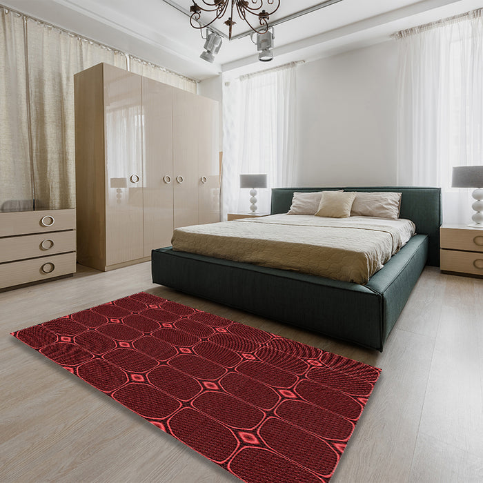 Patterned Maroon Red Rug in a Bedroom, pat350rd