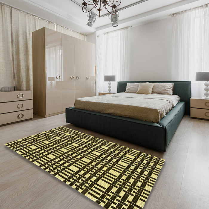 Patterned Metallic Gold Rug in a Bedroom, pat3500yw