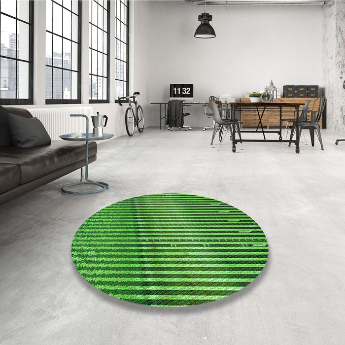 Round Patterned Deep Emerald Green Rug in a Office, pat3501grn