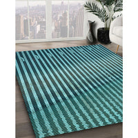 Patterned Turquoise Green Rug, pat3501lblu