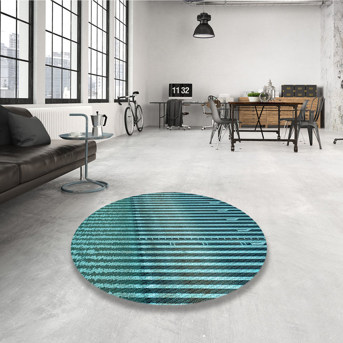 Round Patterned Turquoise Green Rug in a Office, pat3501lblu