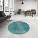 Round Patterned Turquoise Green Rug in a Office, pat3501lblu