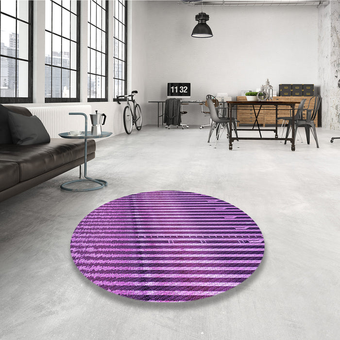 Round Patterned Dark Magenta Purple Rug in a Office, pat3501pur