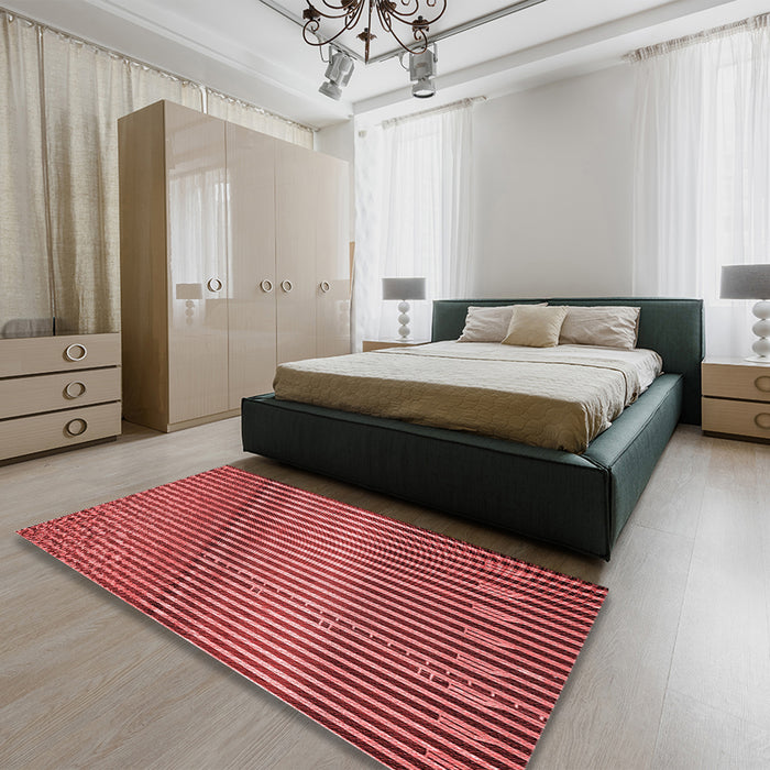 Patterned Red Rug in a Bedroom, pat3501rd