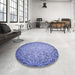 Round Patterned Sky Blue Rug in a Office, pat3502blu