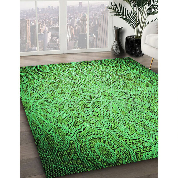 Patterned Green Rug in Family Room, pat3502grn