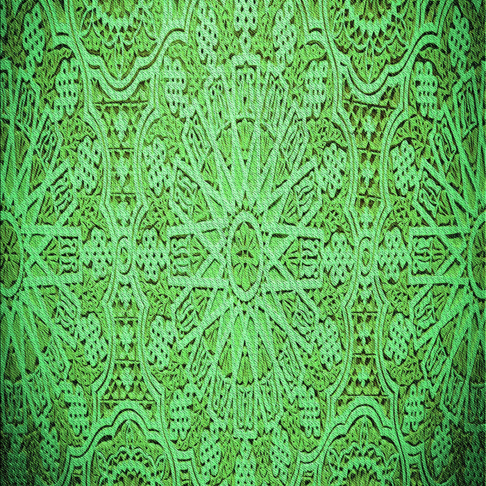 Machine Washable Transitional Green Rug, wshpat3502grn