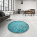 Round Patterned Blue Rug in a Office, pat3502lblu