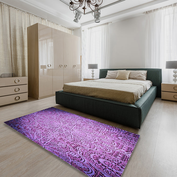 Patterned Violet Purple Rug in a Bedroom, pat3502pur