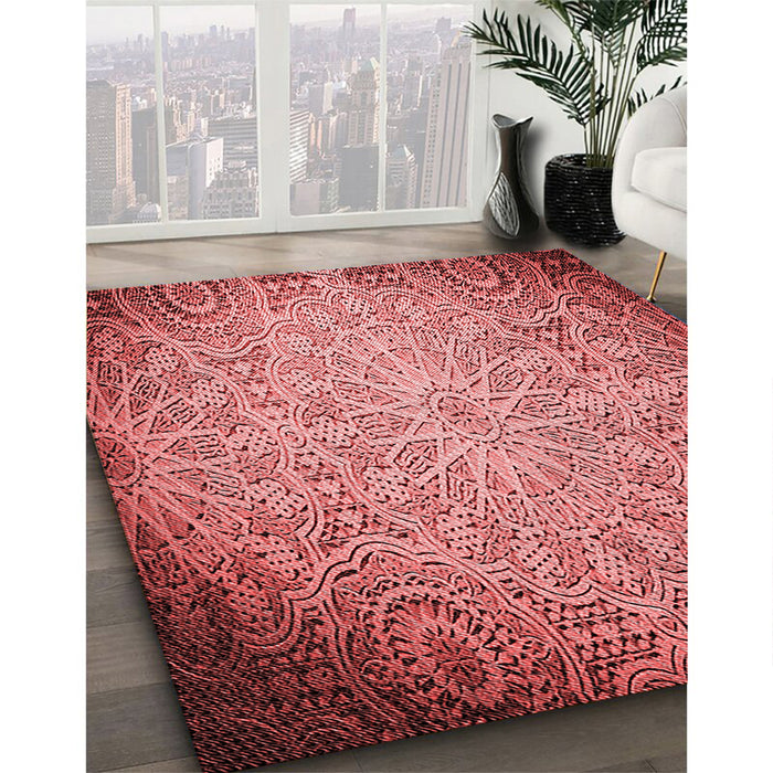 Patterned Red Rug in Family Room, pat3502rd