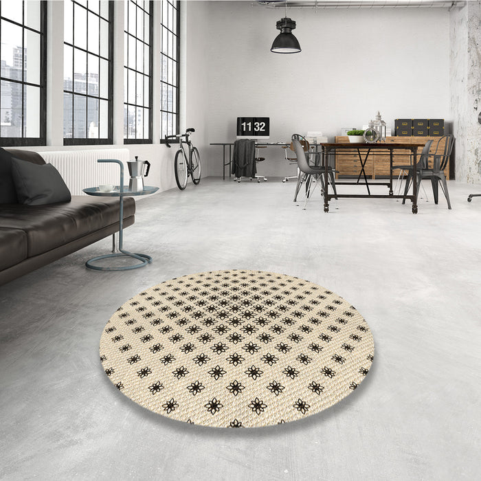 Round Patterned Moccasin Beige Rug in a Office, pat3504brn