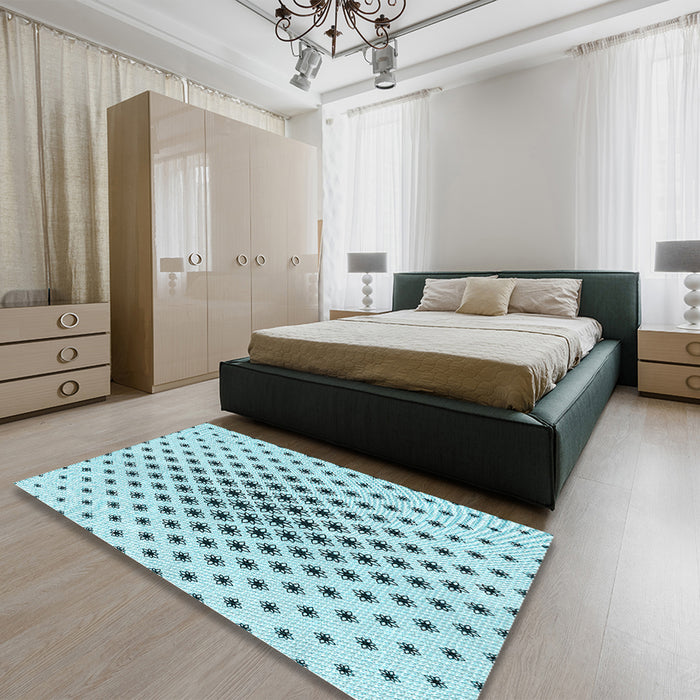Patterned Seafoam Green Rug in a Bedroom, pat3504lblu