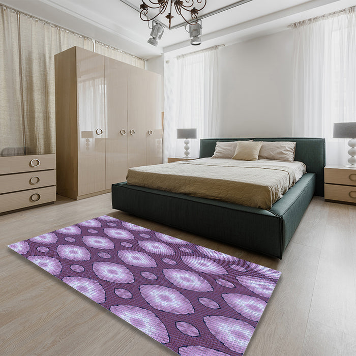 Round Machine Washable Transitional Bright Lilac Purple Rug in a Office, wshpat3505blu