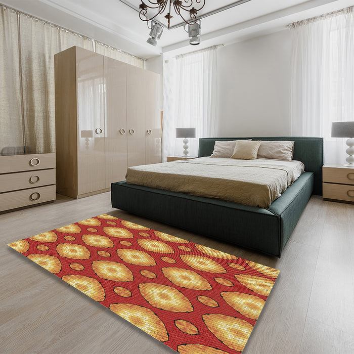 Round Machine Washable Transitional Red Rug in a Office, wshpat3505brn
