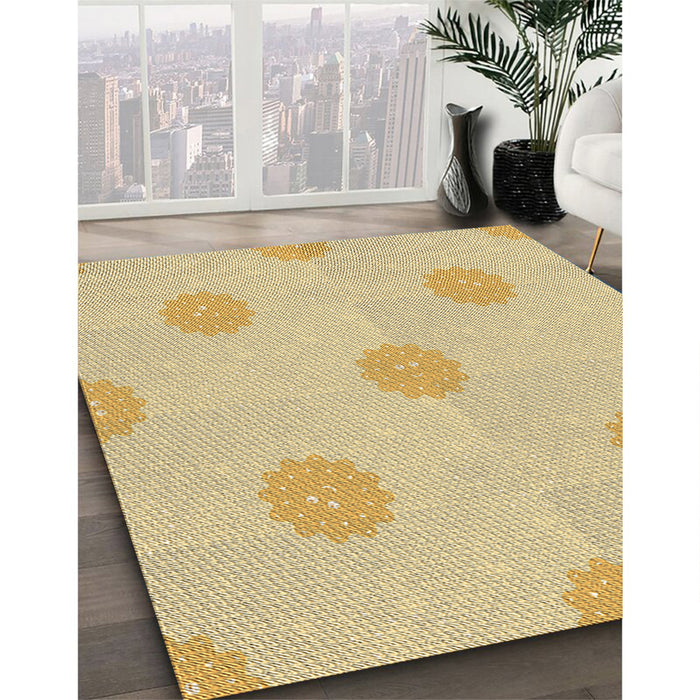 Patterned Golden Gold Rug in Family Room, pat3506brn