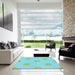 Square Patterned Turquoise Green Rug in a Living Room, pat3506lblu