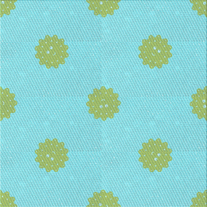 Round Patterned Turquoise Green Rug, pat3506lblu