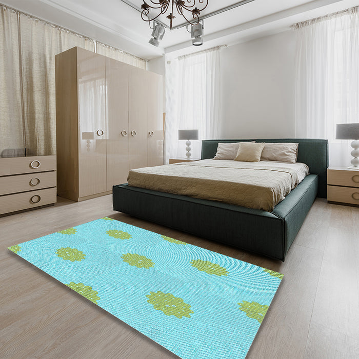 Patterned Turquoise Green Rug in a Bedroom, pat3506lblu