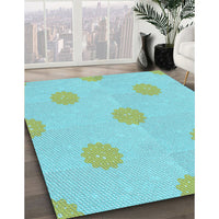 Patterned Medium Turquoise Green Rug, pat3507lblu