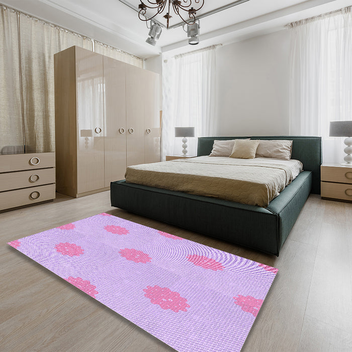 Patterned Purple Rug in a Bedroom, pat3507pur