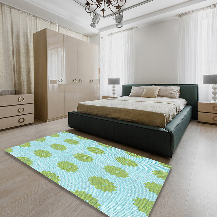 Patterned Green Rug in a Bedroom, pat3508lblu