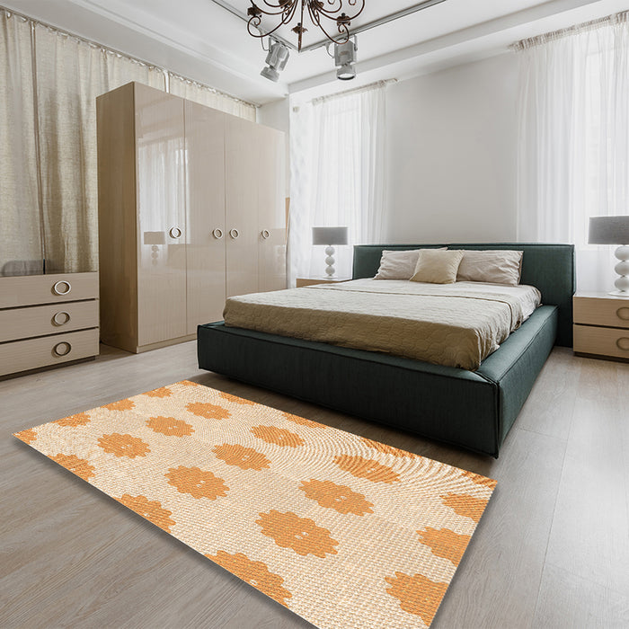Patterned Golden Blonde Gold Rug in a Bedroom, pat3508org