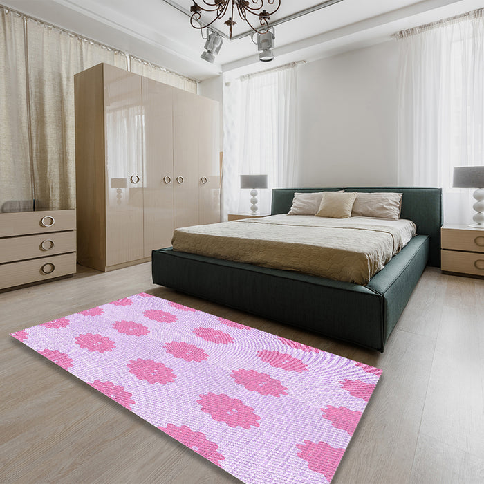 Patterned Deep Mauve Purple Rug in a Bedroom, pat3508pur