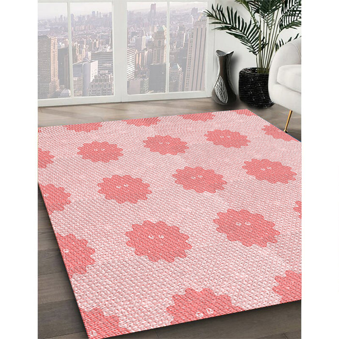 Patterned Light Rose Pink Rug in Family Room, pat3508rd