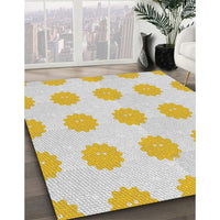 Patterned Light Yellow Beige Novelty Rug, pat3508